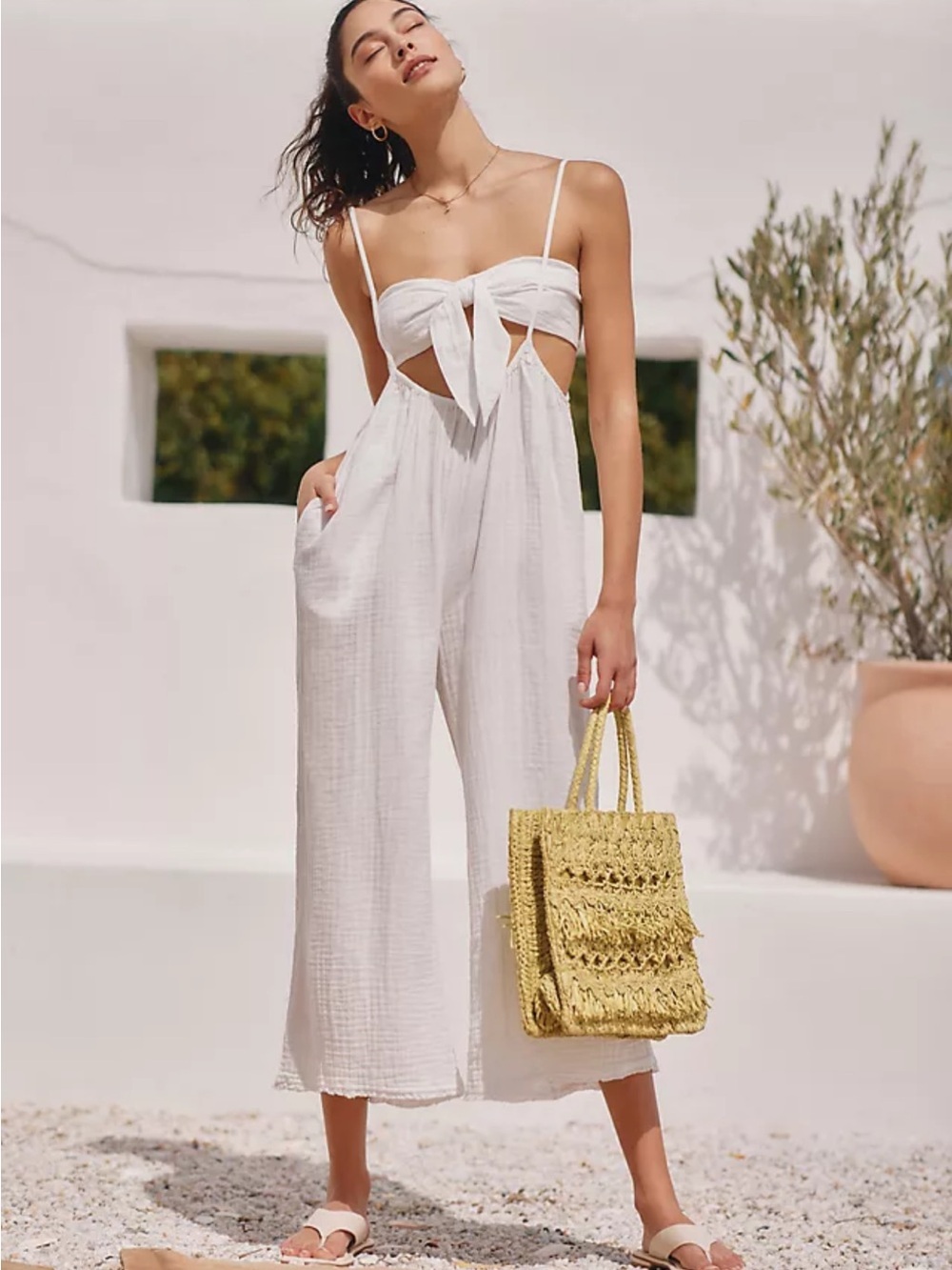 Anthropologie The Wrenley Suspender Pant Set White